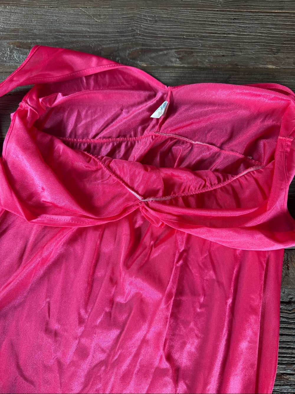 Vintage hot pink ruffled V-neck nylon slip dress Medium - Picture 9 of 9